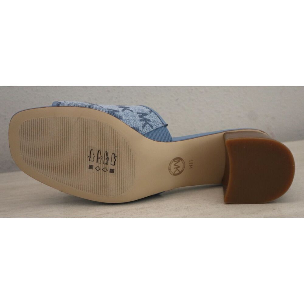 Michael Kors PV24K Women Sz 11M Blue Denim Logo Print Heeled Slides Sandals - Picture 3 of 10